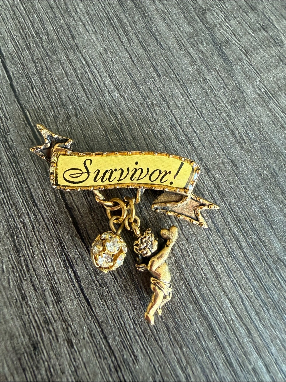 Survivor! Gold-Tone Charm Pin Brooch